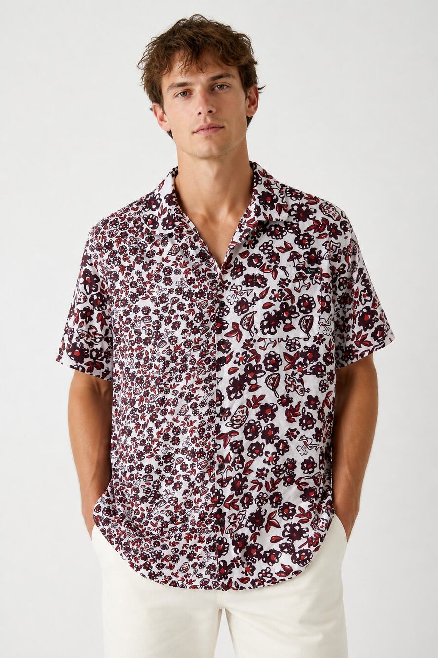 Vans Medium Floral Button Down Shirt Red White